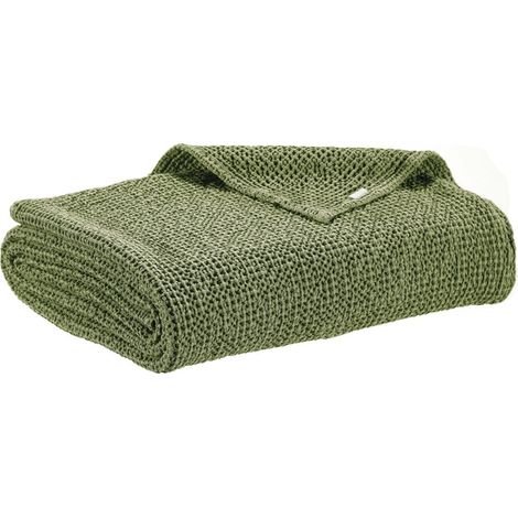 Jeté de Lit en Coton Recyclé Lavé Nid d'Abeille Coloris Eucalyptus 260 x 260 cm - PANGIVO