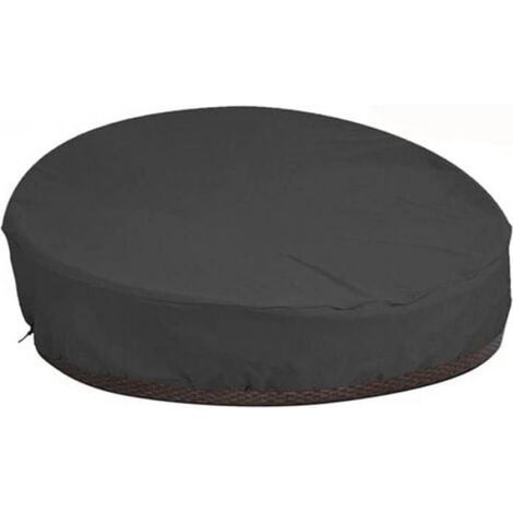 Housse de canapé-lit ronde, imperméable, idéale pour le jardin, les chaises longues, en tissu Oxford 210D, noire (D228 × H83 cm) (1/4)