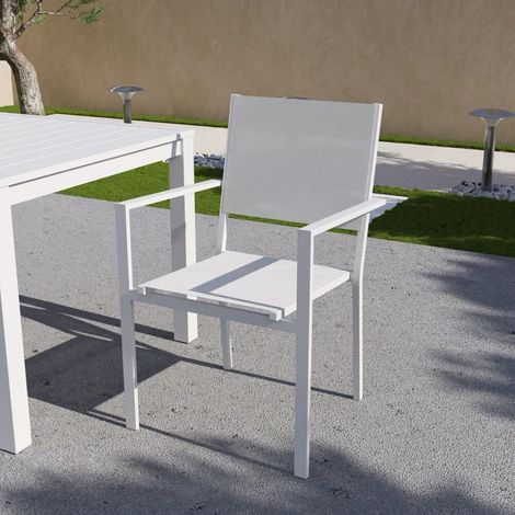 Sedia da esterno in textilene bianco con braccioli in alluminio squadrati Marel (1/4)