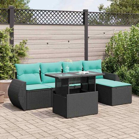 vidaXL Set Divano da Giardino 6 pz con Cuscini Nero Polyrattan Acacia (1/5)