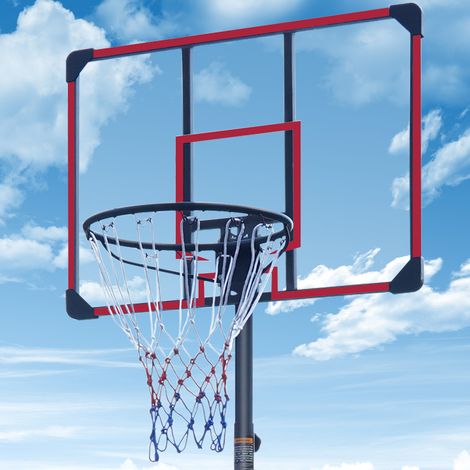 Tragbarer Basketballkorb 81,28x81,28x280 cm aus Stahl, schwarz/rot, höhenverstellbar – MEUBLIV (1/5)