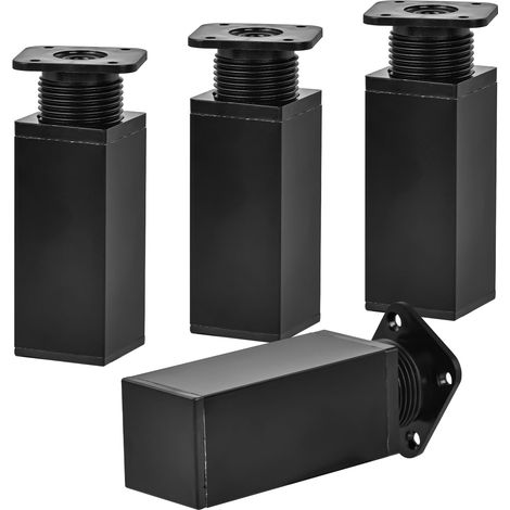 Lot de 4 pieds de meubles carrés en alliage d'aluminiumNoir (20 cm / 8 pouces) Pieds de remplacement modernes et réglables pour projets de bricolage (canapé,fauteuil,meuble,table de chevet,meuble TV) (1/5)