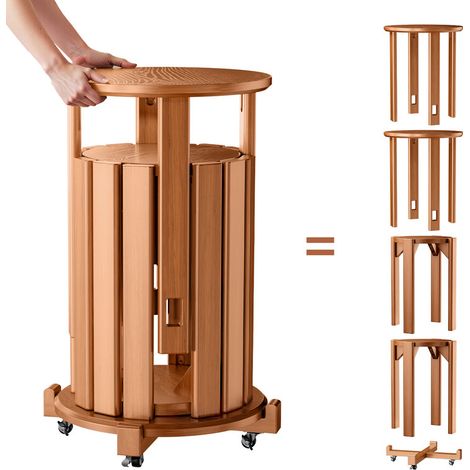 FIANAO – Massivholzhocker – stapelbar (4 Hocker) – mit 360°-Drehrollen – Maße des großen Hockers: 35 × 35 × 44 cm, Maße des kleinen Hockers: 28 × 41,5 × 41,5 cm (1/5)