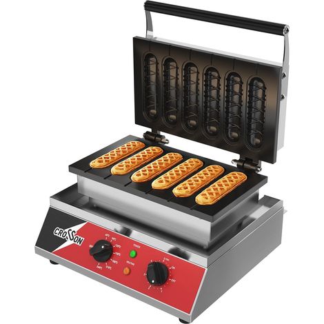 Machine à Gaufres Pour Corn Dogs Commerciale,6 Pièces Gaufrier en acier inoxydable avec Revêtement Anti-Adhésif Contrôle de la Température et du Temps,1600W (1/5)