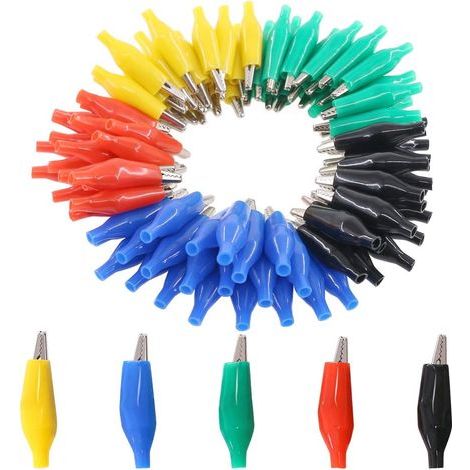 Lot de 100 pinces crocodiles de 35 mm pour test électrique avec couvercle isolant de protection noir/rouge/jaune/bleu/vert pour tests en laboratoire (1/5)