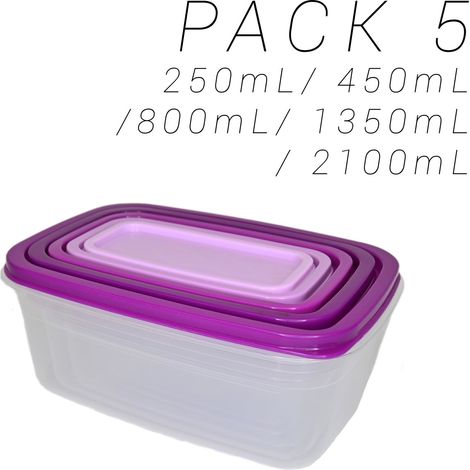 FPLUS plastiken fiambreras multicolor rect. 5p morado 20168-mor