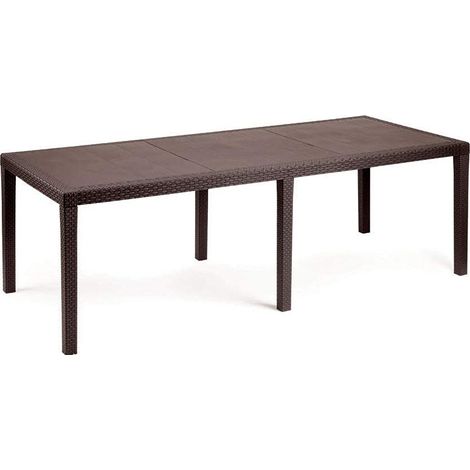 Table d'extérieur, Etagère à manger rectangulaire extensible, Table de jardin extensible effet rotin, 150/220x90h72 cm, Marron (1/3)
