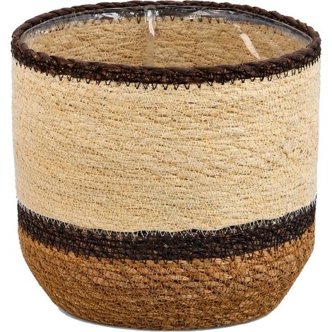 Seegras Übertopf SEWING mit Folie brauntöne Ø 16 cm