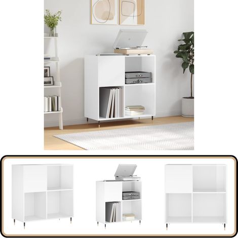 Armoire à disques blanc brillant 84,5x38x89cm bois d'ingénierie - Meuble À Disques - Armoire À Disques - Rangement Vinyle - Étagère Disque - Support Tourni Table