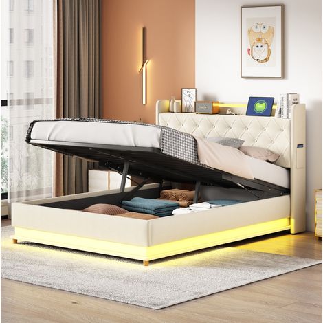 Bett Doppelbett Stauraum 140x200 Polster Beige HAVRYA (1/5)
