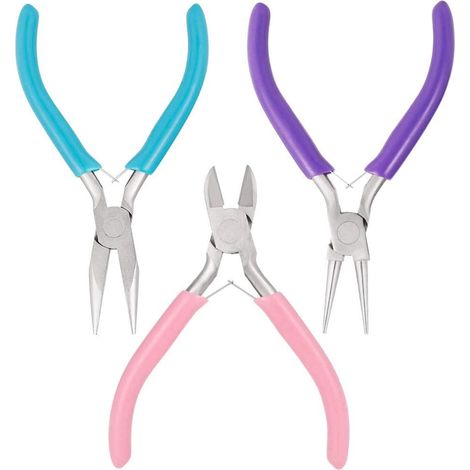Lot de 3 pinces à bijoux, outillage de création, pince à bec fin, pince longue, pince à chaîne, coupe-fil, kit complet pour bricolage et loisirs créatifs. (1/5)