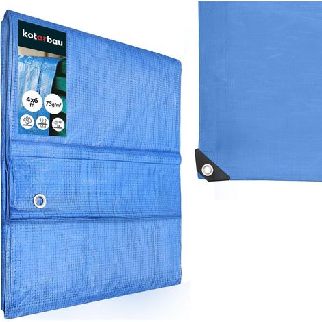KOTARBAU® Bâche de Protection Extérieur - 4 x 6 m - Bleu - 60 g/m² - Polyéthylène - Bâche Anti UV - Bache Remorque - Bache Impermeable Exterieu