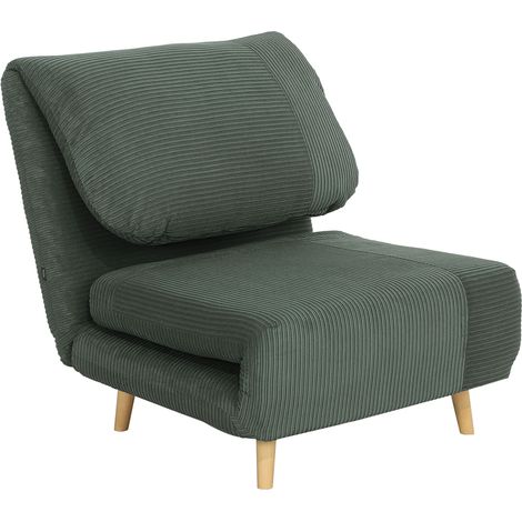 Fauteuil convertible 2-en-1 avec matelas pliant en velours côtelé vert - 82 x 89 x 83 cm (1/5)