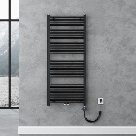 doporro Radiatore Piatto 140x60cm con Elemento Riscaldante 800W, Radiatore Scaldasalviette Termoarredo da Bagno Riscaldamento Elettrico o da Acqua Calda RHE in Acciaio, Antracite