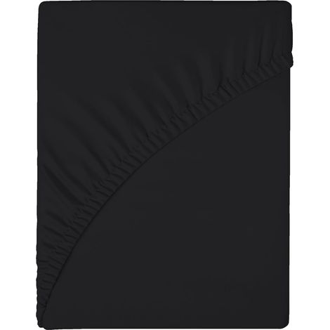 Fitted Sheet with Corners 160 x 200 x 25 cm, Microfibre Bed Sheet, Shrinkage and Fade Resistant, Colour: Black (1/5)