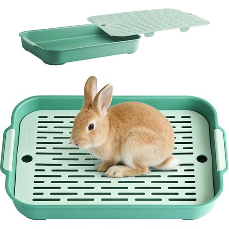 Kaninchentoilette, 27 x 18,5 x 4 cm, für Stubenreinheitstraining, Hamstertoilette, Haustiertoilette, für Kleintiere (Klein, Grün) (1/5)