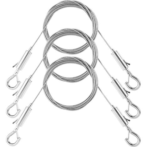 3 Pack Stainless Steel Picture Hanging Cable Adjustable 45 lbs 2 m x 1.5 mm with D Ring for Hanging Mirror Photo Light Lamp (1/5)