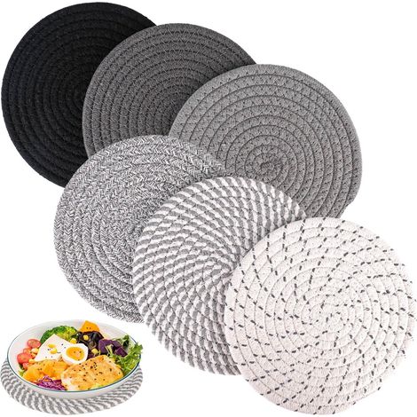 Dessous de Plat en Fil de Coton - 6 Pièces Dessous De Plat Table Ronds Tressés 18cm Tapis Porte Casseroles sous Assiette pour Casserole Cuisine Restaurant Hôtel Boisson (1/5)