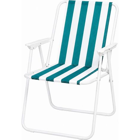 Sedia da mare pieghevole in tessuto traspirante con braccioli - Misura 53x54x73 cm - Colore Verde e Bianco (1/5)