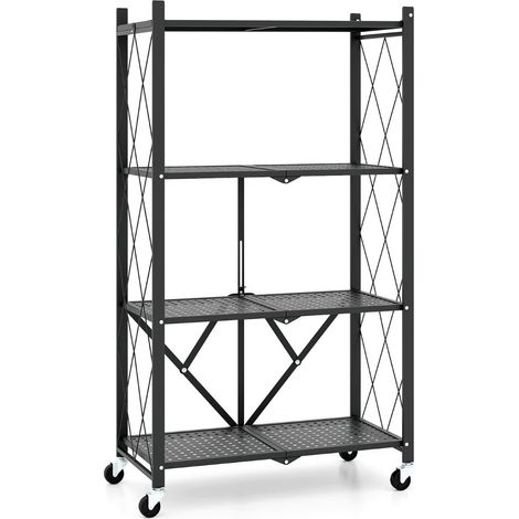 Scaffale portaoggetti pieghevole 71 x 34 x 126 cm con ruote bloccabili design moderno e robusto in metallo nero 200014777
