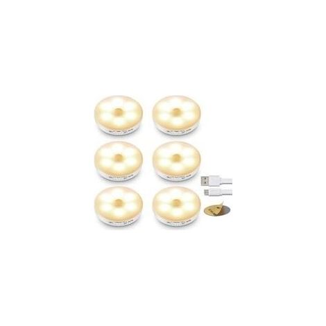Lot de 6 lampes LED avec détecteur de mouvement, lumières LED à batterie rechargeable, éclairage intérieur avec bande magnétique adhésive pour éclairage armoire, escalier, cuisine, garage, etc [Classe (1/5)