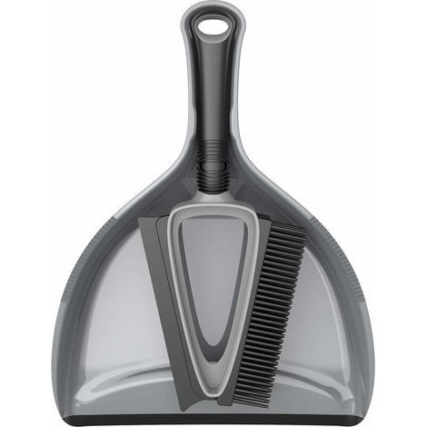 TPR bristle brush and squeegee with dustpan set, dustpan and brush set, grey & black, set of 1 (1/5)