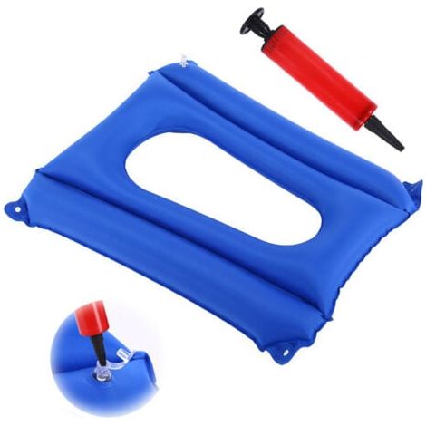 Coussin Carré Gonflable Confort Respirant Coussin de Siège à Air Gonflable et Gonfleur (Bleu) pour Assis Toilette Bureau Chaise d'école Fauteuil Roulant, Post-partum Soulager la Pression (1/5)
