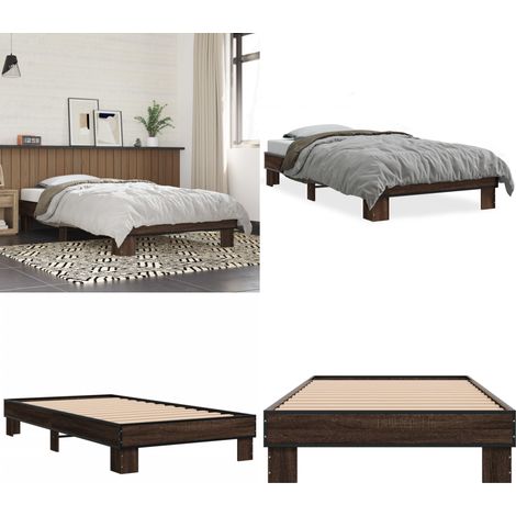Bettgestell Braun Eichen-Optik 75x190 cm Holzwerkstoff Metall - Holzbettrahmen - Doppelbett - Bettkasten - Lattenrost - Eiche Optik - Home & Living