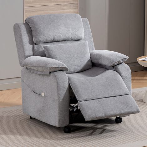 Fauteuil Relax Inclinable Électrique en Tissu Gris, Inclinaison 90°-165°, Roulettes et Pieds Fixes Amovibles, Charge Max 159kg, Fauteuil de Détente Confortable pour Salon Chambre (1/5)