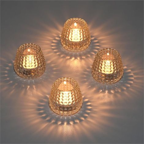 Lot de 4 Photophores en Verre, Bougeoir Verre Transparent pour Centre de Table, Photophore Bougie Decoratif, Porte Bougie Chauffe Plat pour Noë (Pois) (1/5)