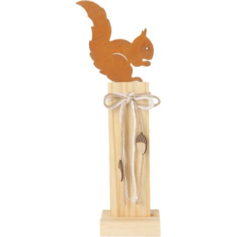 TrendLine Deko Aufsteller Eichhörnchen Metall/Holz 10 x 5 x 31 cm natur