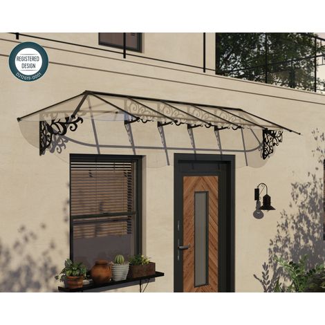 Palram - Canopia – Marquise de porte Lily 422 x 88 cm – Aluminium résistant à la rouille – Panneaux solides 4 mm – Installation facile avec kit inclus
