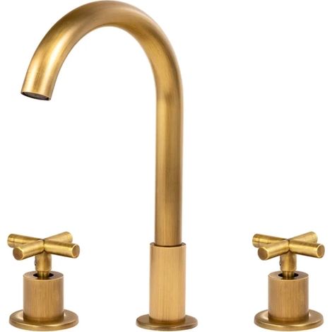 Mitigeur lavabo 3 trous Veranni Silla, robinet salle de bain en laiton, économie d’eau, design élégant, Vieil or (1/4)