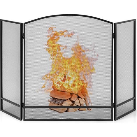 3 Panel Folding Fireplace Screen Wrought Iron Furnace Protector Fire Spark Guard (1/5)