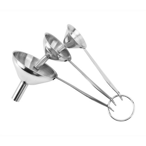 Ensemble de 3 en 1 d'entonnoirs en métal pour remplir les bouteilles. Petit entonnoir de cuisine en acier inoxydable pour transférer huiles essentielles, liquides, épices, ingrédients secs et poudres. (1/3)