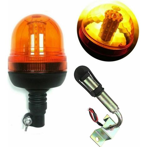 1 Gyrophare LED Orange 12V 24V E9 R65, Support Tige Inox L-Forme, 3 Modes Rotation Flash, Tracteur Camion (1/5)