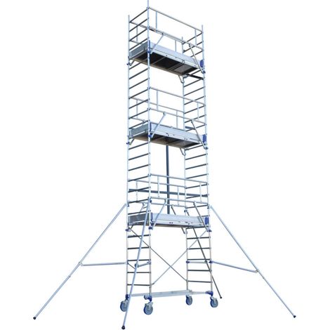 Tubesca Comabi – Échafaudage roulant en aluminium 6M85 – Hauteur de travail 6M – Système Ergoblock breveté – Roues réglables 200mm – Norme NF EN 1004