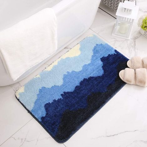 Blaue Mikrofaser-Badematte, 50 x 80 cm, rutschfest, waschbar, weich und saugfähig. (1/5)