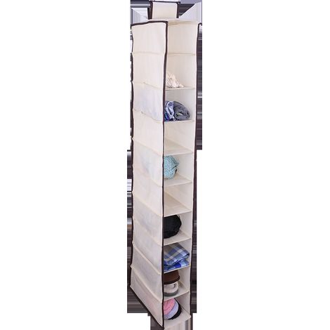 Rangement mural suspendu à 10 poches pour vêtements et chaussures, organizer de placard en tissu beige, rangement chambre (1/4)