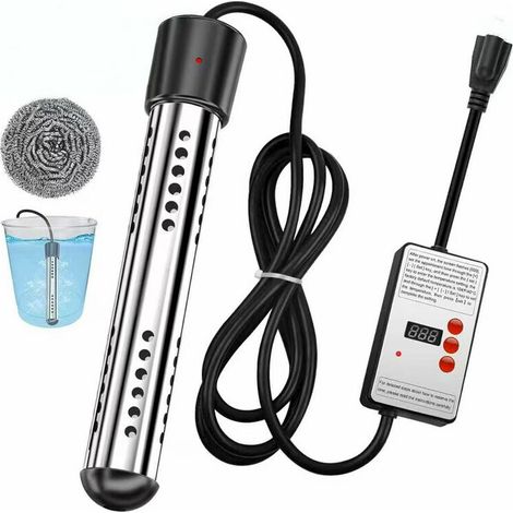 Chauffe-eau électrique à immersion, 3 000 W, portable, en acier inoxydable 304, avec couvercle de protection et thermomètre LCD, pour piscines gonflables hors sol, seaux,etc