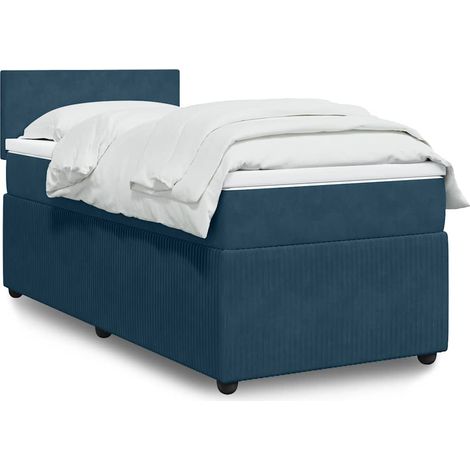 Cama box spring con colchón terciopelo azul 100x200 cm