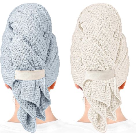 2er-Pack große Mikrofaser-Haartücher für Damen, super saugfähig und schnelltrocknend, geeignet für lockiges, langes und kurzes Haar, Anti-Frizz-Haartücher, 100 x 60 cm