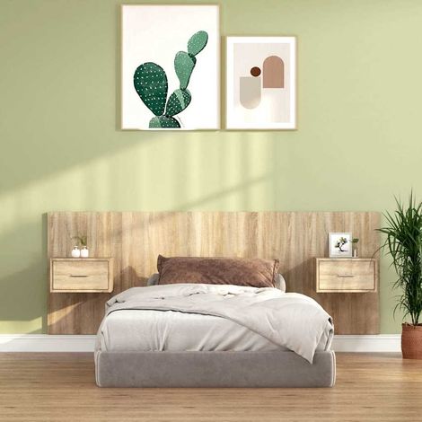 vidaXL Cabecero de cama con mesitas madera contrachapada roble Sonoma (1/5)