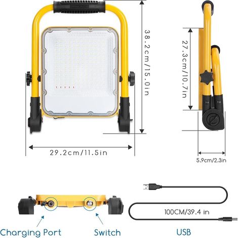 Aigostar Foco LED Bateria 100W,Foco LED Recargable Portátil ,Luz de Trabajo,Impermeable IP65,Función SOS ,Uso para Interior y exterior:Garaje,Camping, reparación de coches,obra,emergencias (1/5)