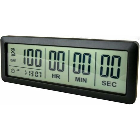 Compte À Rebours Numérique - 999 Jours - Écran LCD 5,4 x 1,57 Pouces - Fonction Horloge Digitale 12/24 H - Dos Magnétique - Noir