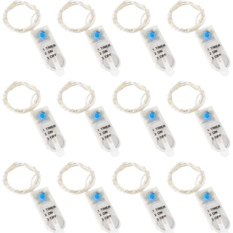 12 Pack LED String Lights with Timer 2M 20 LED Battery Copper Wire Mini Battery Operated String Lights for Christmas Wedding Home Decoration Warm White (1/5)