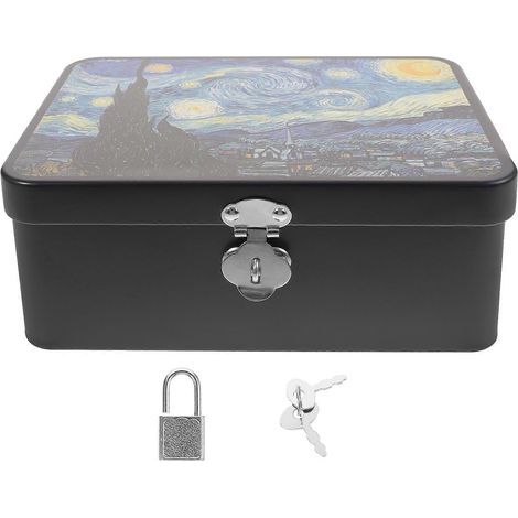 Boîte de rangement décorative en fer-blanc, porte-boîte de bureau, récipient en fer-blanc avec serrure-17.50X13.00X7.50CM (1/2)
