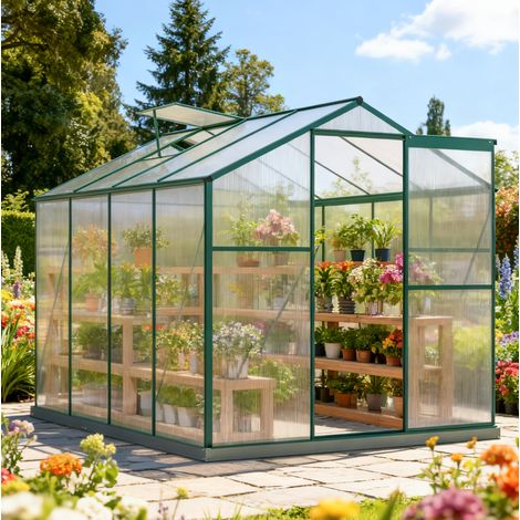Serre de jardin en aluminium 4,75 m² avec fondation, fenêtre de toit et porte coulissante HAVRYA (1/5)