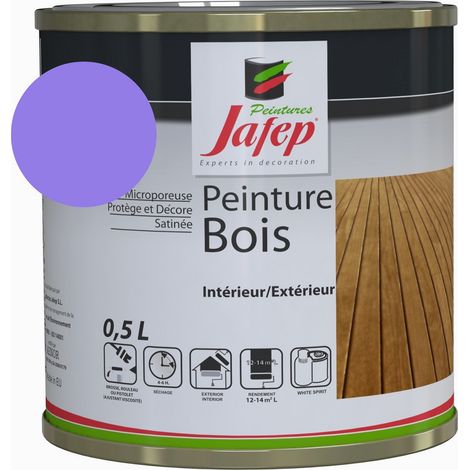 Peinture bois lavande satinée 0,5 L – Anti humidité pour intérieur/extérieur – Rendement 12-14m2/L – Séchage rapide 4-6h – Jafep