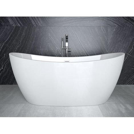 Baignoire îlot blanc brillant avec bonde chrome Ayla 170x80 (1/5)